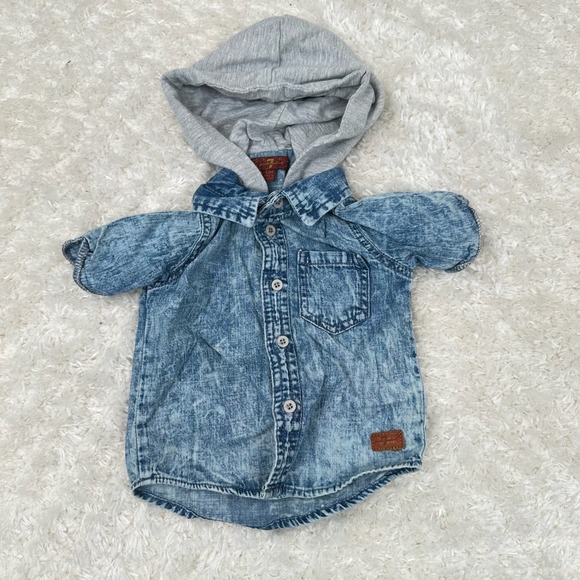7 For All Mankind Other - 7 For All Mankind 12M Baby Boy's Denim Button Shirt Hoodie Casual Preppy